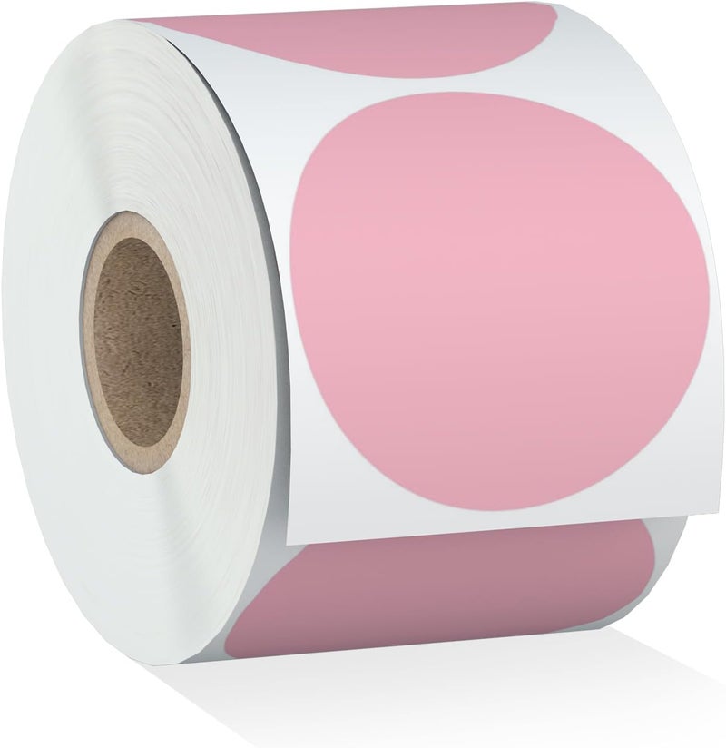 Misofuki 2" 750 Labels Pink Circle Direct Thermal Stickers Labels Roll Compatible with Zebra, Rollo, MUNBYN, Self-Adhesive Round Direct Thermal Labels - Image 1